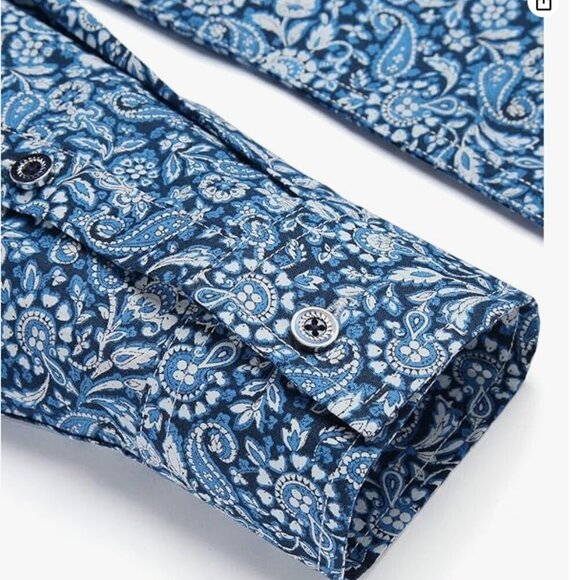 NWT COOFANDY Men's Paisley Cotton Long Sleeve Shirt Floral Print Casual Retro Bu - Picture 2 of 5